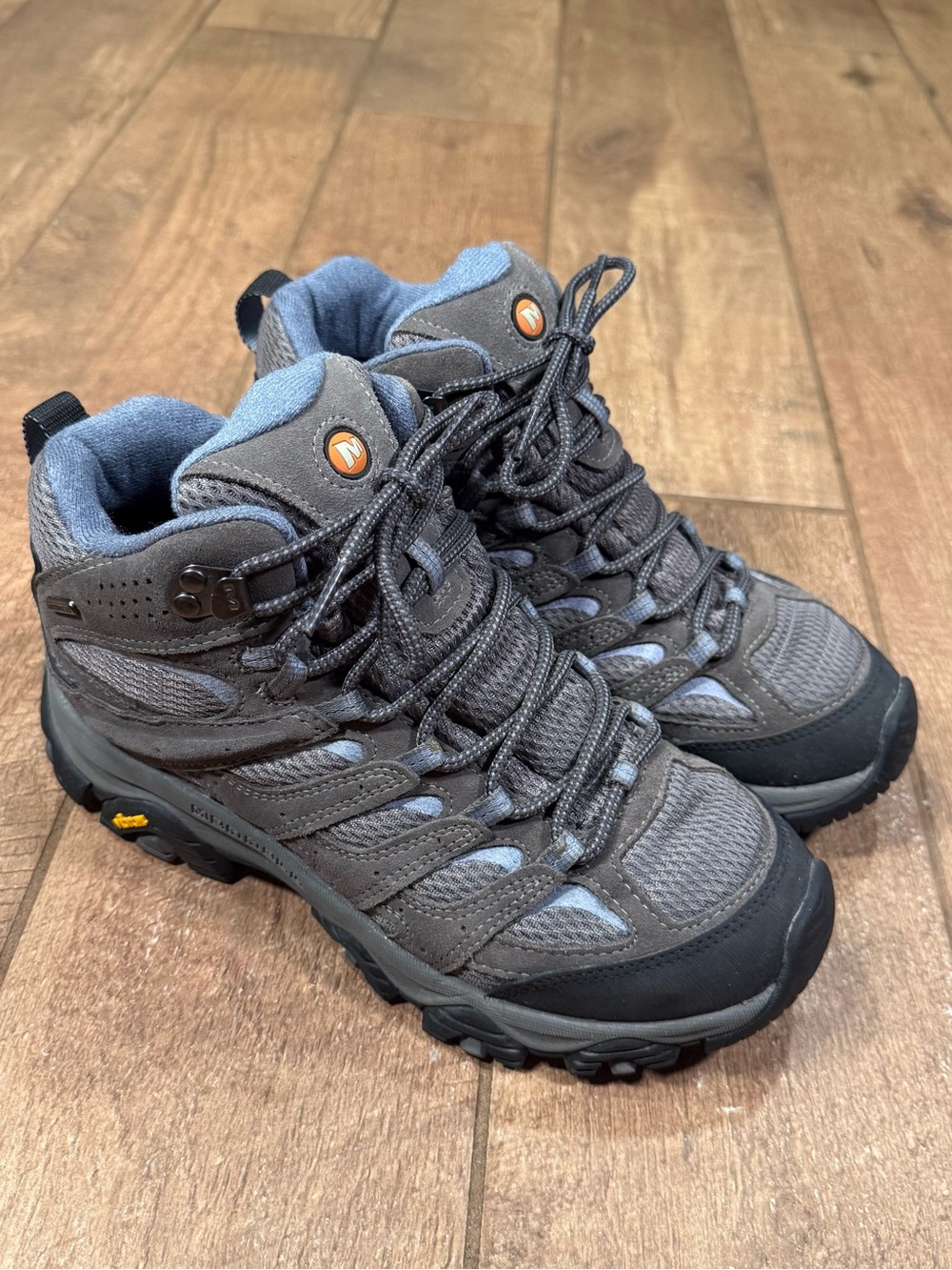Merrell Boots Women’s US Sz 8 Moab Waterproof Vibram Trail Granite Grey Blue